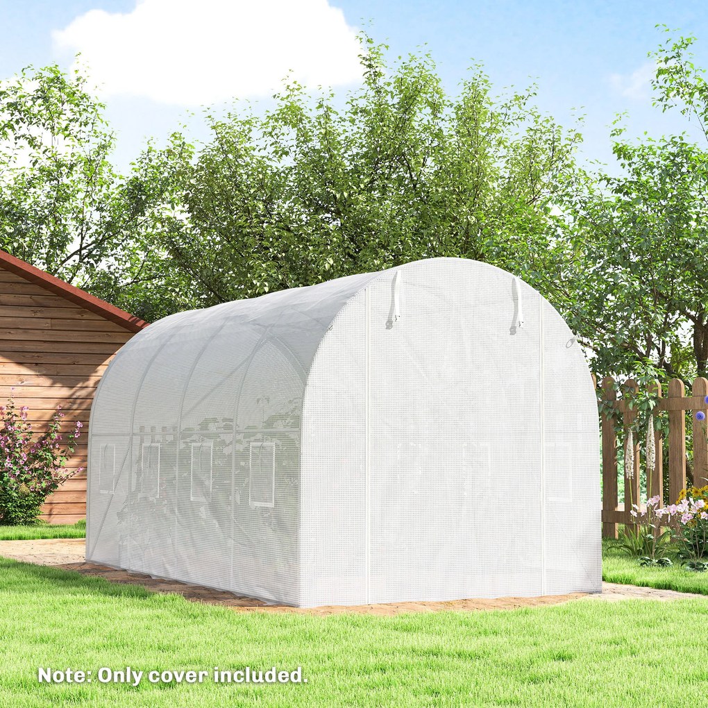 Outsunny Folia do szklarni 4 x 2 m, wodoodporna folia ogrodowa z drzwiami, 8 okien, ochrona UV, odporna polietylenowa, biały | Aosom PL