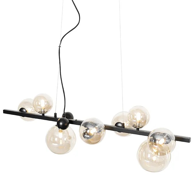 Lampa wisząca w stylu art deco czarna z bursztynowym szkłem 8-świateł - David ArtDeco Oswietlenie wewnetrzne