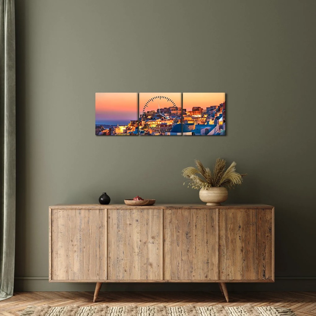 Obraz - Santorini o zmierzchu (z zegarem) (90x30 cm)
