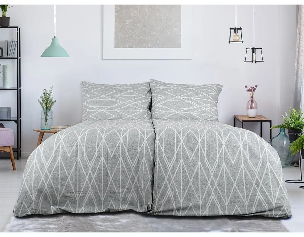 Szara pościel jednoosobowa z kory 140x200 cm Gray Stripes – B.E.S.
