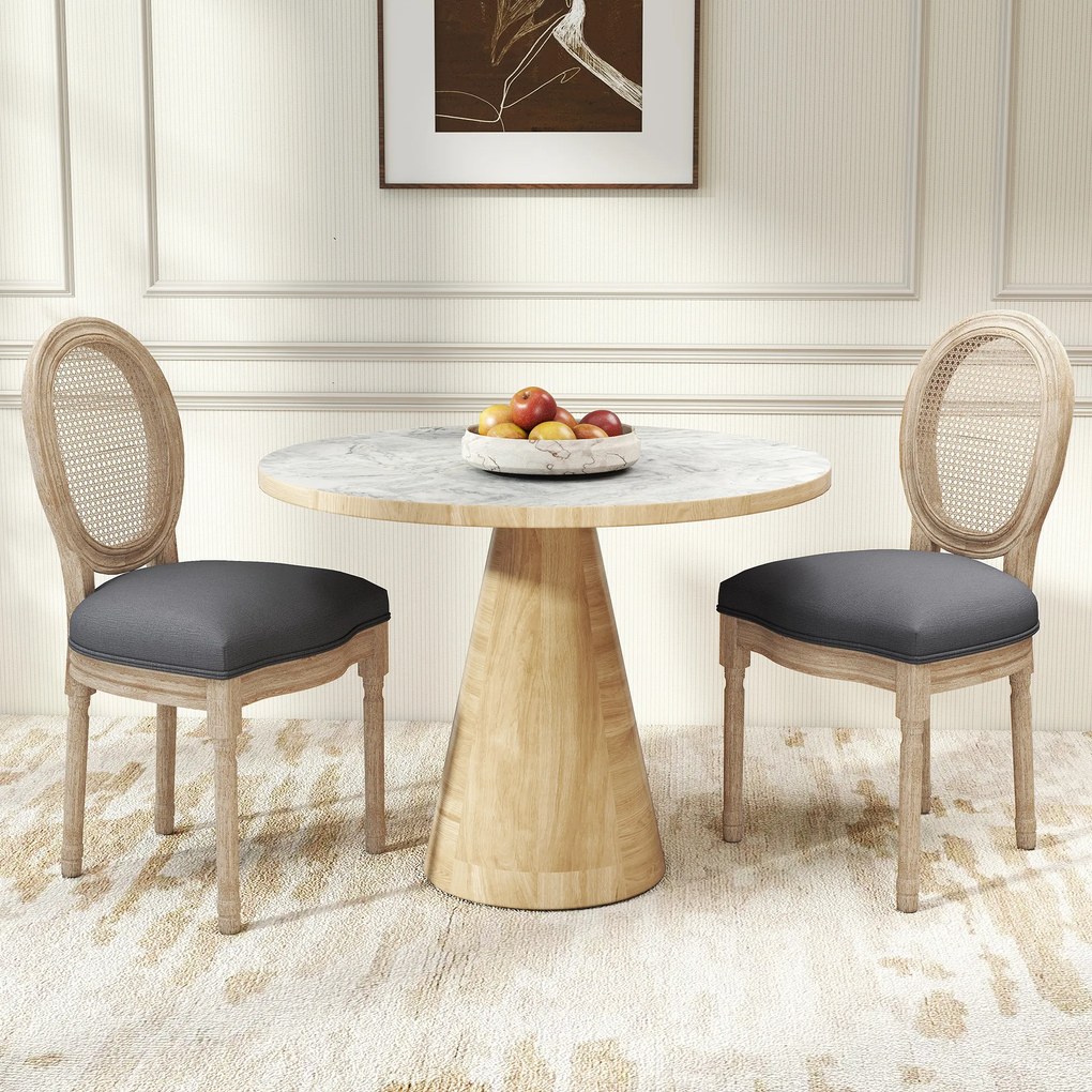 HOMCOM Krzesła Kuchenne 2 szt Tapicerowane Vintage Rattan Szare Wygodne | Aosom PL