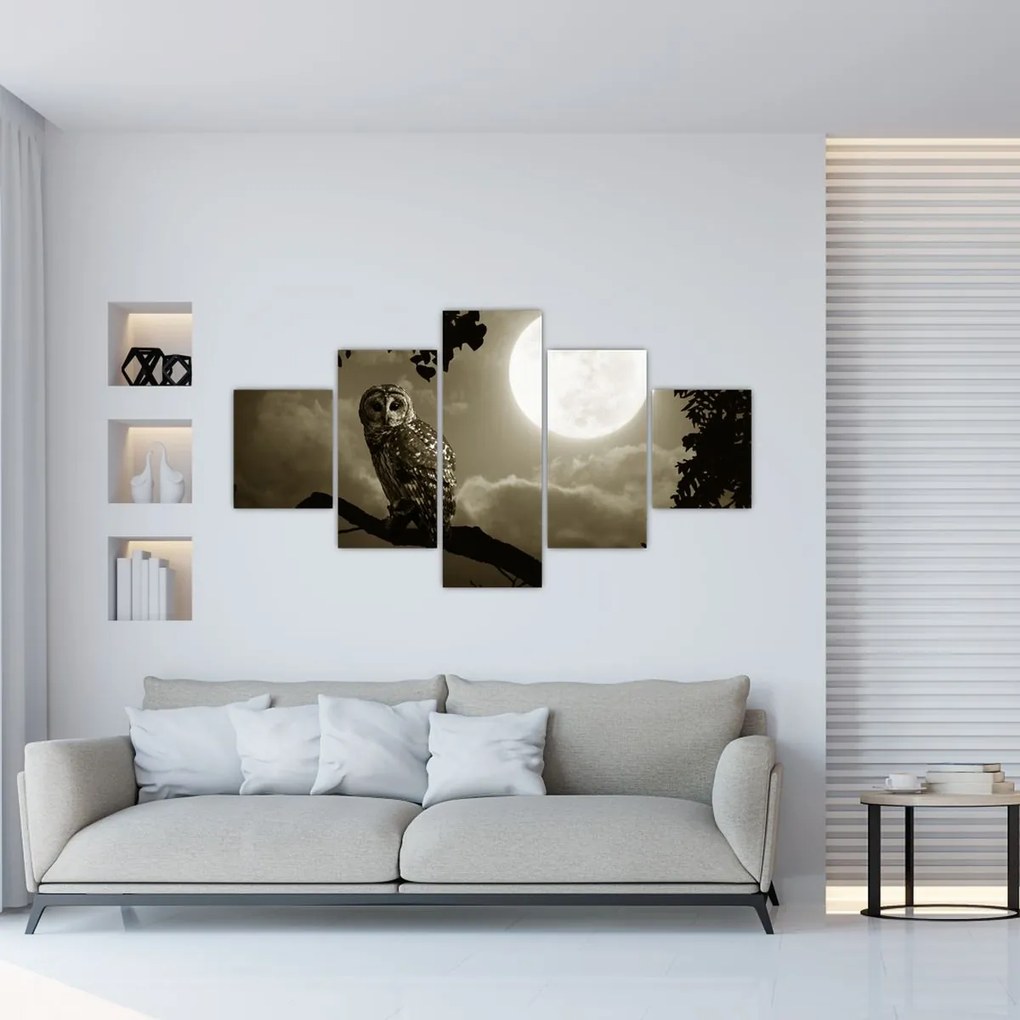 Obraz - Nocna sowa, złoty (125x70 cm)