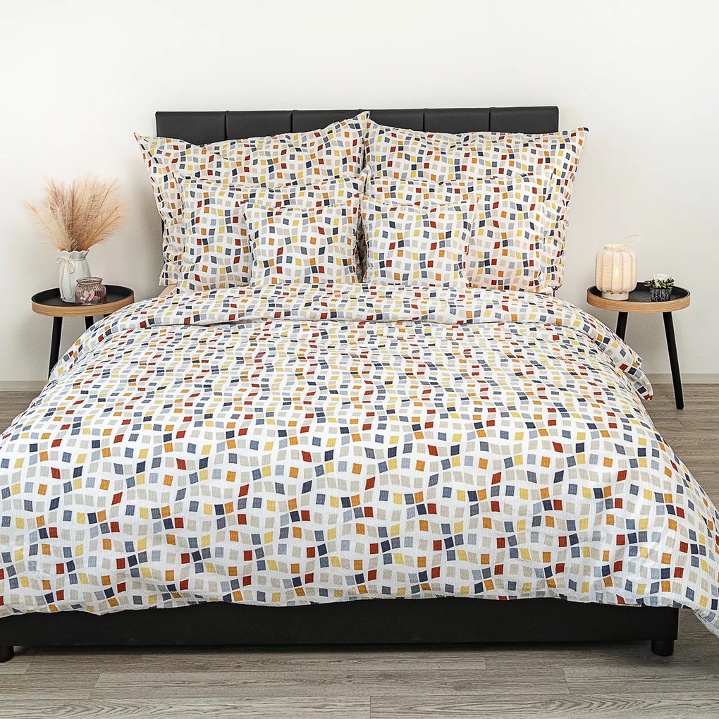 Kvalitex Pościel krepa Mozaika, 220 x 200 cm, 2x70 x 90 cm, 220 x 200 cm, 2 szt. 70 x 90 cm