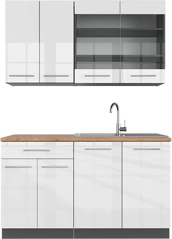 Pojedyncza kuchnia biały wysoki połysk/antracyt 140x60x81.6 fame-line