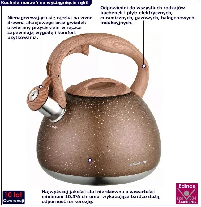 Tradycyjny czajnik z gwizdkiem 3L brązowy marmur L0-M14