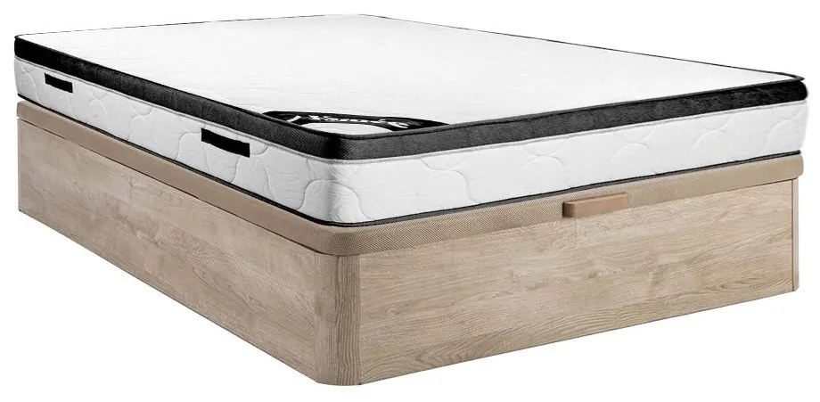 Zestaw 140 x 190 cm stelaż ze skrzynią naturalny jasny + materac piankowy o grub. 30 cm - SOLAK marki YSMÉE