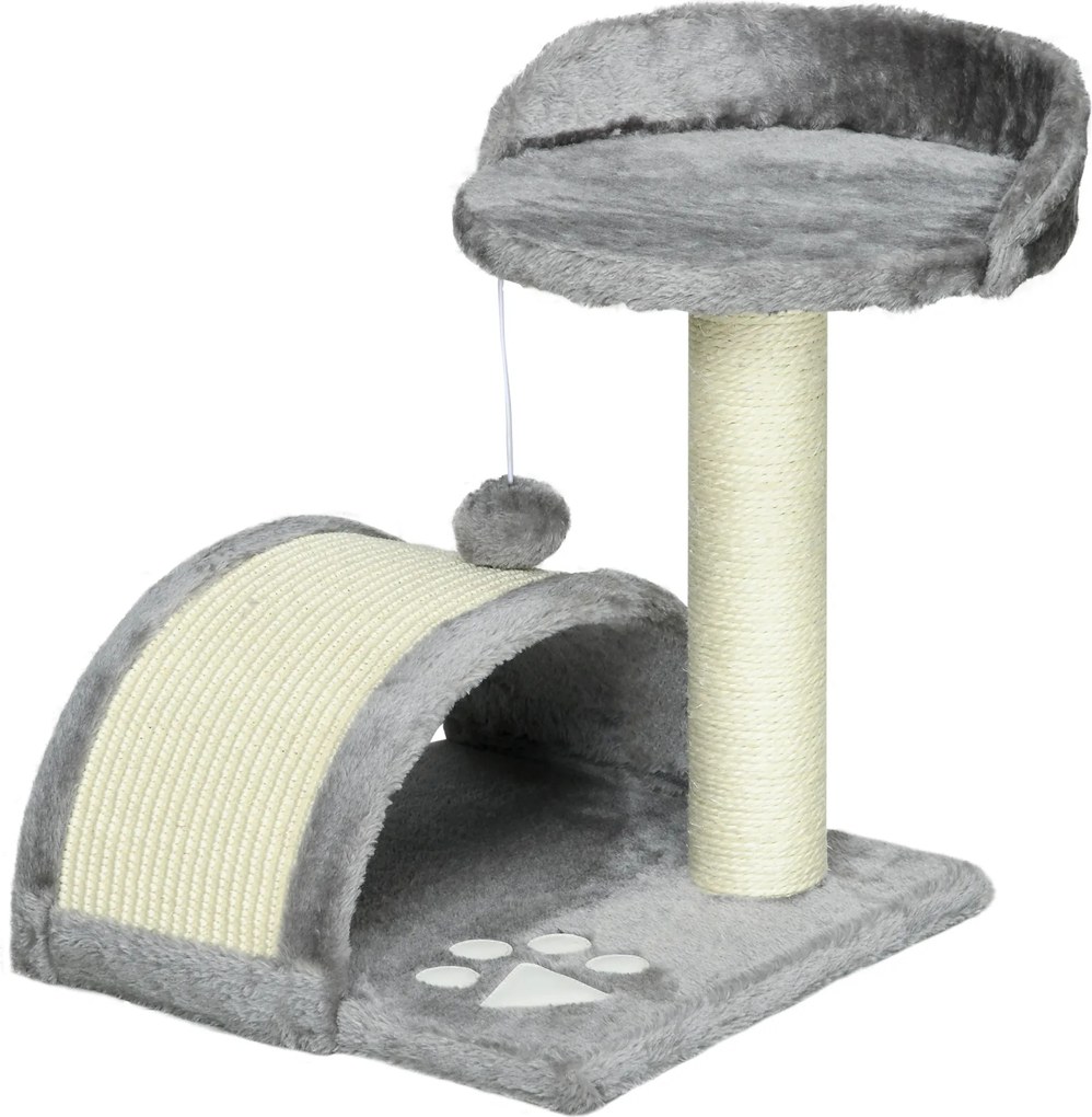 Drapak PawHut z jaskinią i zabawkami dla kotów, szary