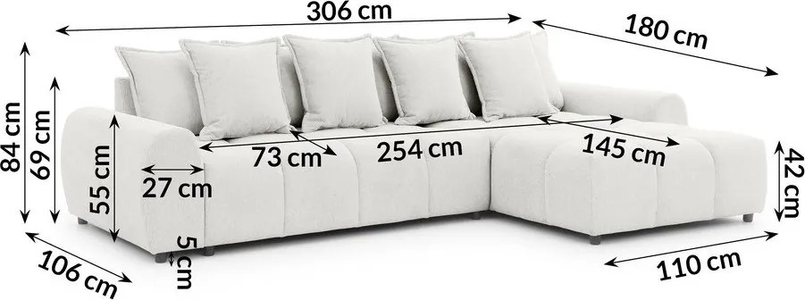 Biały narożnik (prawostronny/z szezlongiem) Albane – Ropez