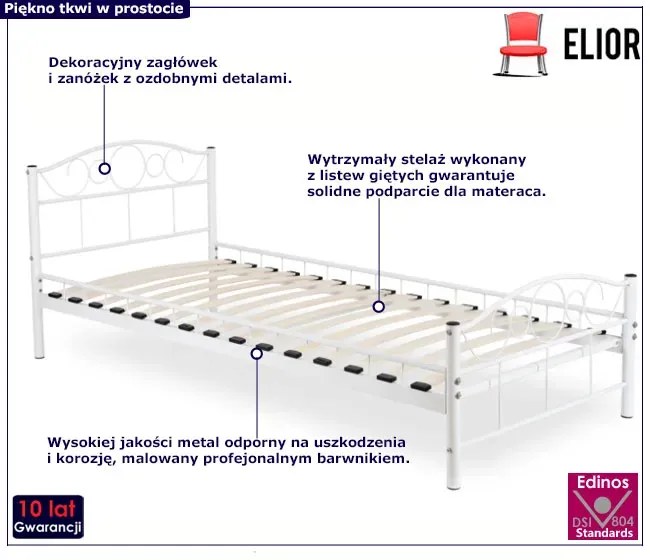 Białe metalowe łóżko pojedyncze 90x200 - Lorix