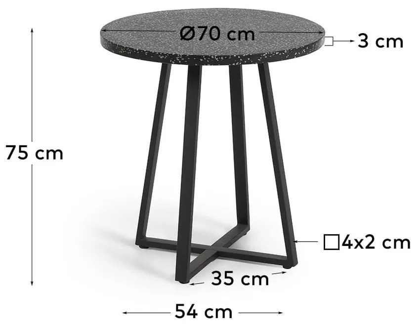 Czarny stół ogrodowy z kamiennym blatem Kave Home Tella, ø 70 cm
