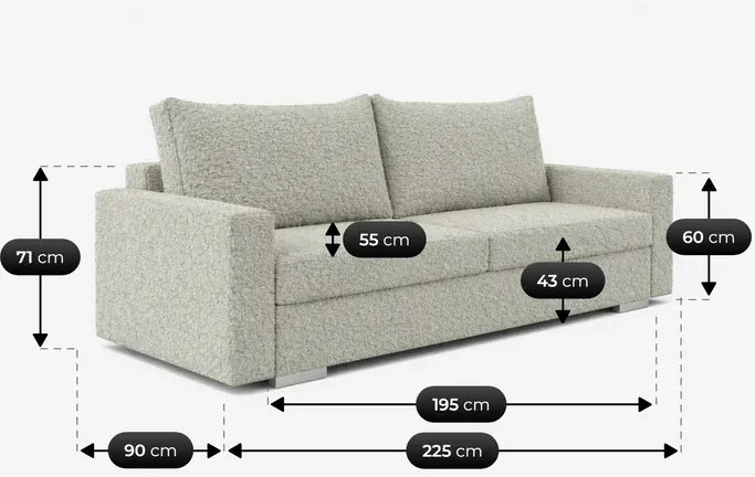 Sofa z Funkcją Spania DRAVOS Szara Boucle Japandi