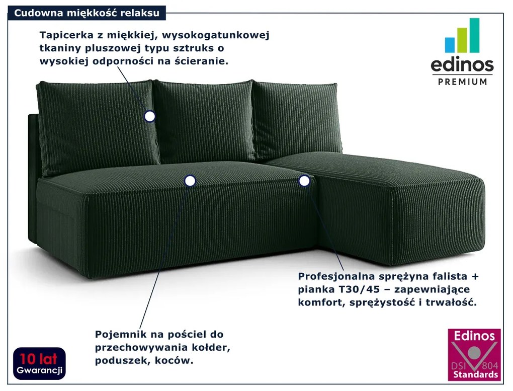 Zielona sofa narożna z funkcją spania i pojemnikiem G9-B32