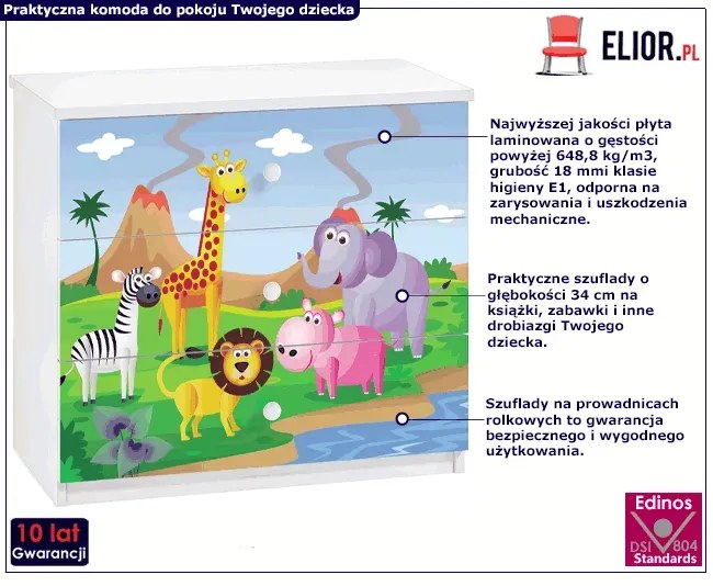 Komoda dziecięca z szufladami safari K4-A72