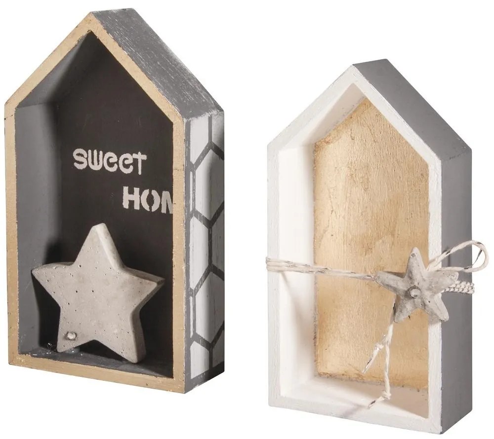 Zestaw 2 sztuk drewnianych półek w kształcie domku LITTLE HOUSES