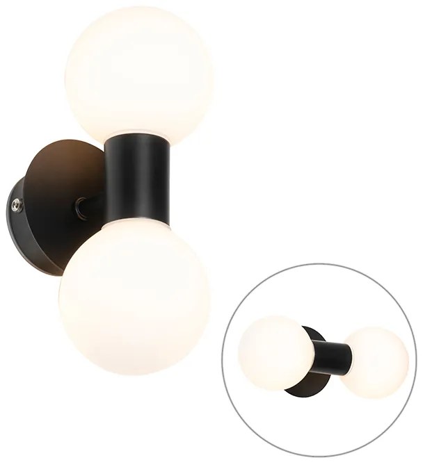 Nowoczesna lampa ścienna czarna IP44 2-światłowa - Cederic Nowoczesny Oswietlenie wewnetrzne