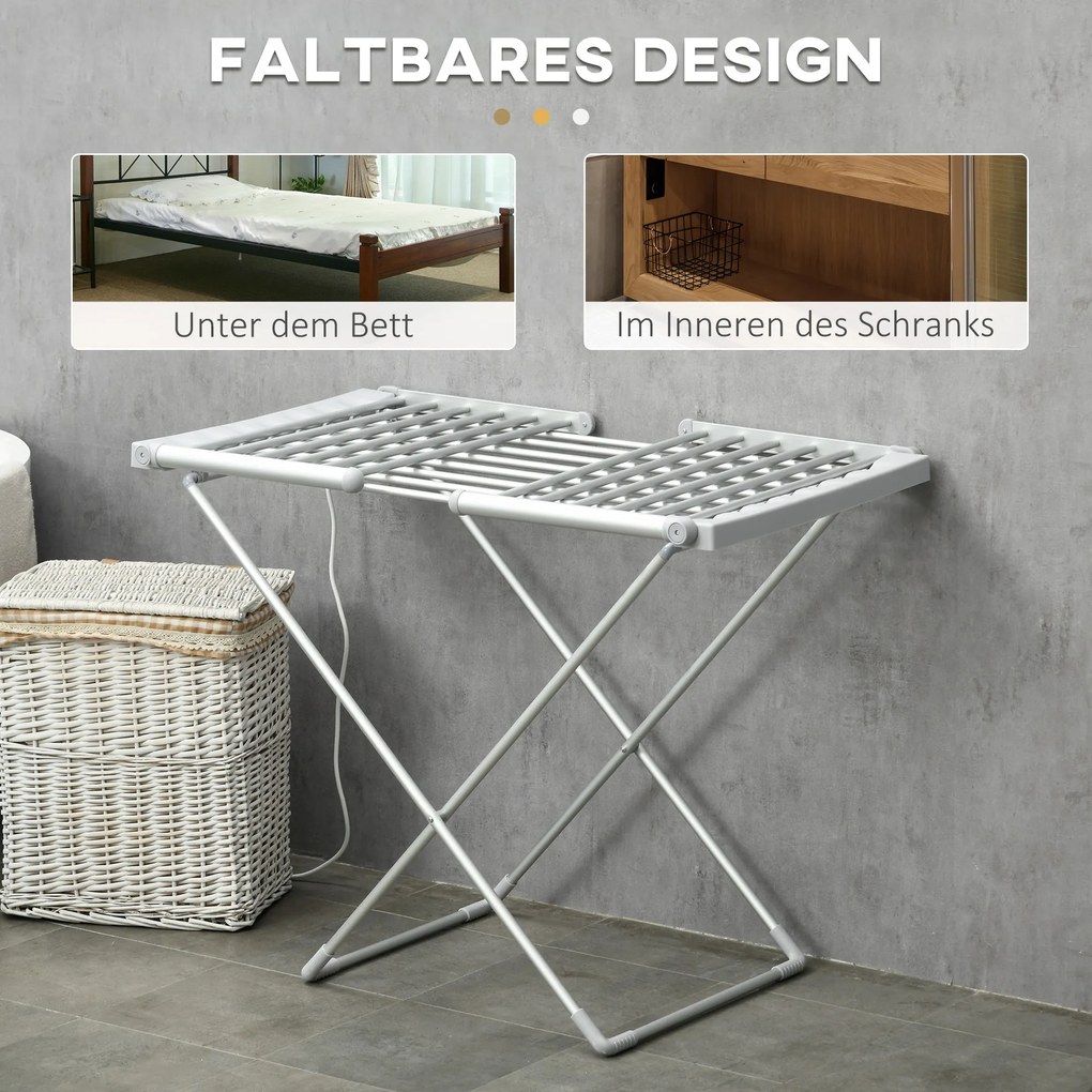 HOMCOM Suszarka do Ubrań z Funkcją Ogrzewania, 45-55 ℃, Składana, 144Dł. x 53Sz. x 96Wys. cm