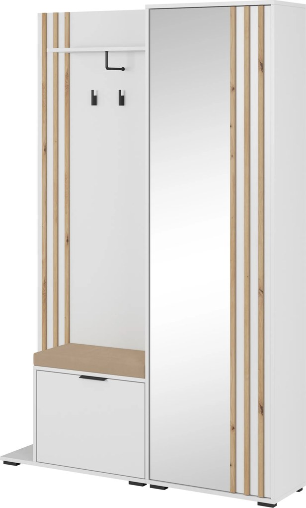 Masseno Garderoba NELIANA 131/192/40 cm do Przedpokoju Nowoczesna Biała
