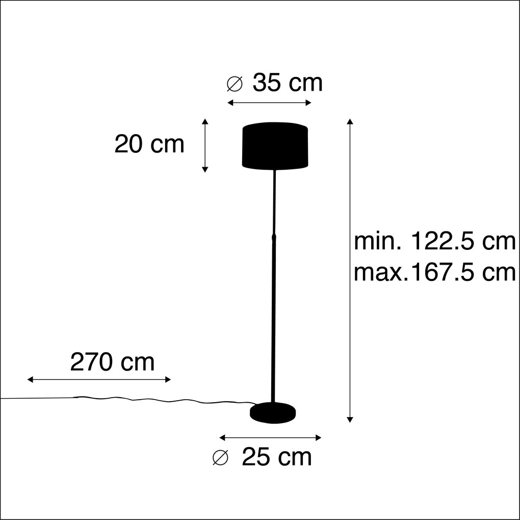 Lampa stojąca czarna z abażurem z czarnego weluru ze złotym wnętrzem 35 cm - Parte klasyczny/Antyczny Oswietlenie wewnetrzne