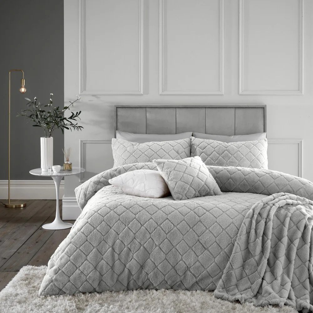 Szara pościel dwuosobowa z mikropluszu 200x200 cm Cosy Diamond – Catherine Lansfield