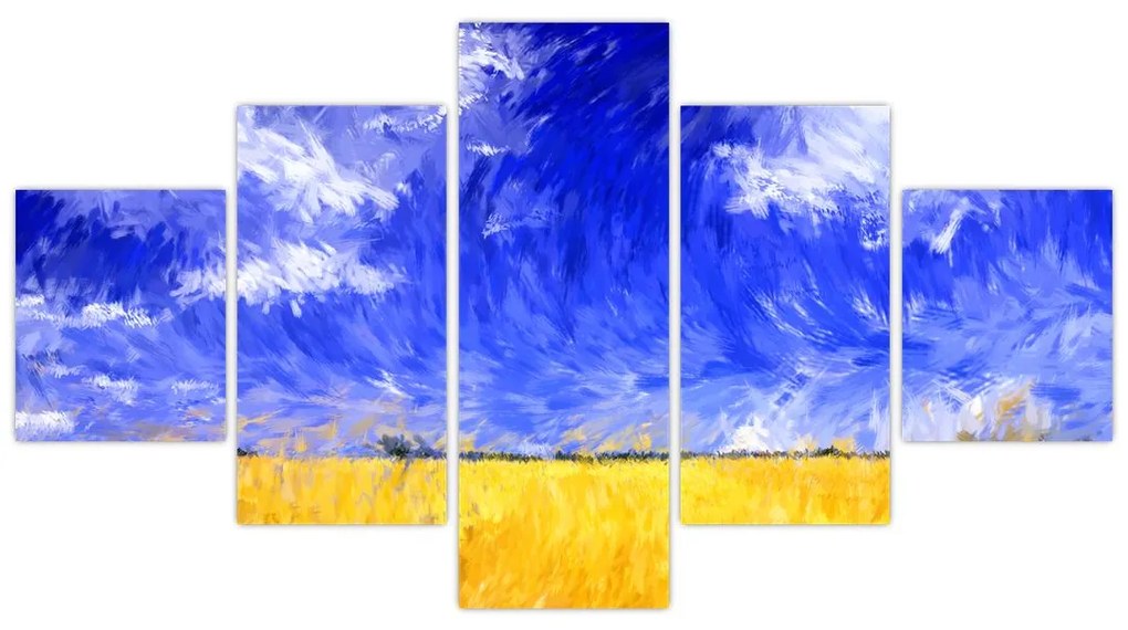 Obraz - Obraz olejny, Złote pole (125x70 cm)