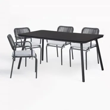Zestaw Stół Prostokątny 160x90 Cm I 4 Sztaplowane Krzesła Ogrodowe Z Aluminium Arhiza Grafitowa Szarość - Sklum