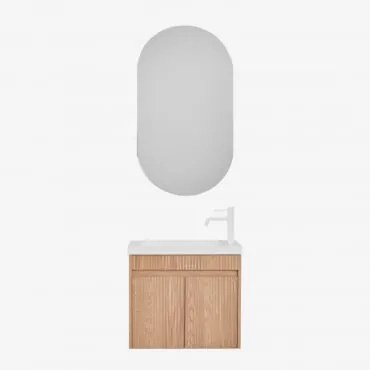 Zestaw Wiszących Mebli Łazienkowych Zintegrowany Z Umywalką Narek Popielaty Brąz & Owalny Z Miejscem Do Przechowywania Czarny - Sklum