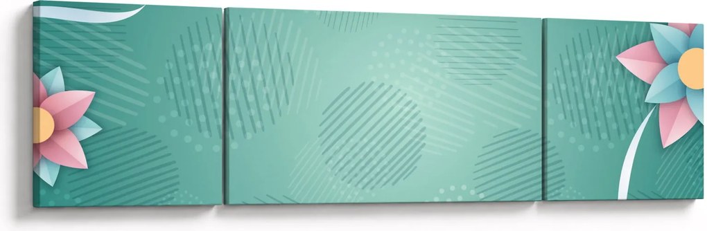 Obraz - Koła z kwiatami (170x50 cm)