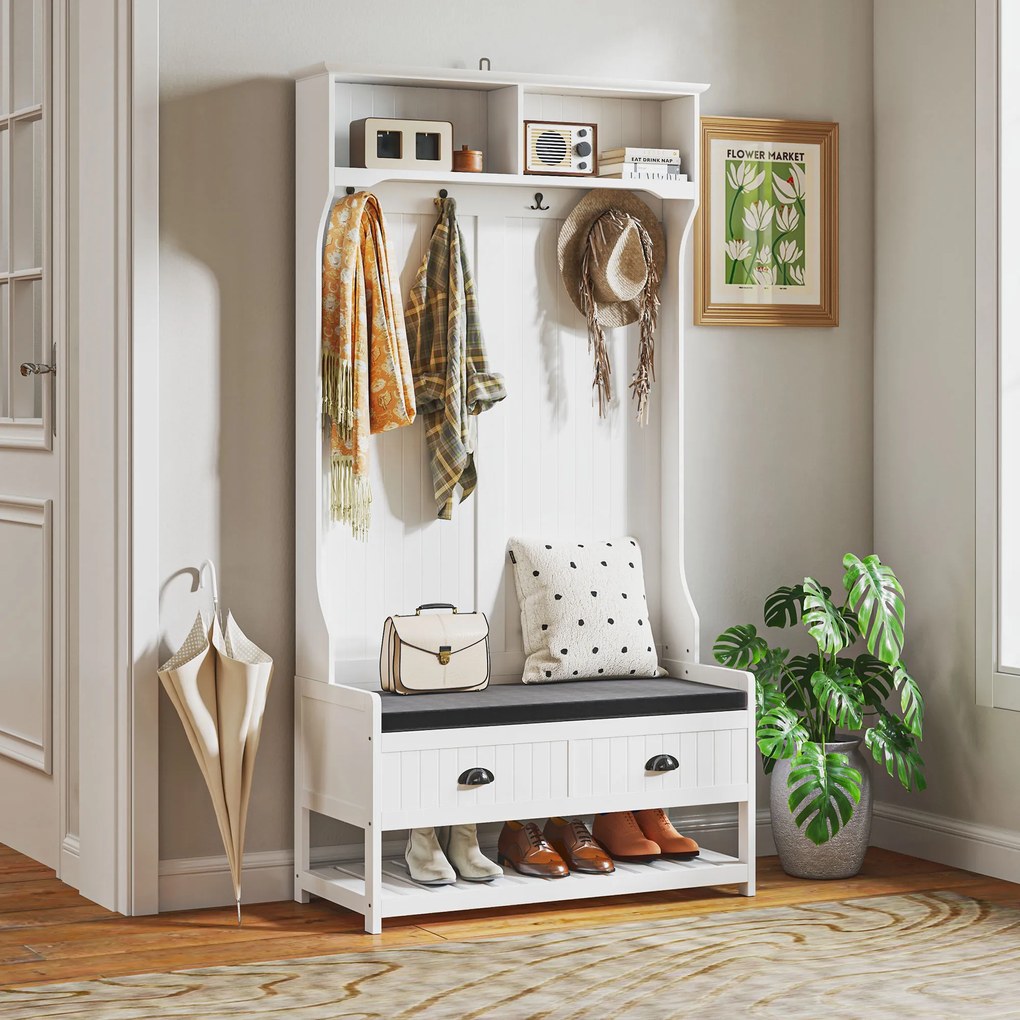 HOMCOM Garderoba z Haczykami, Stojak na Buty, do Przedpokoju, Korytarza, Metal, MDF, Biały+Szary