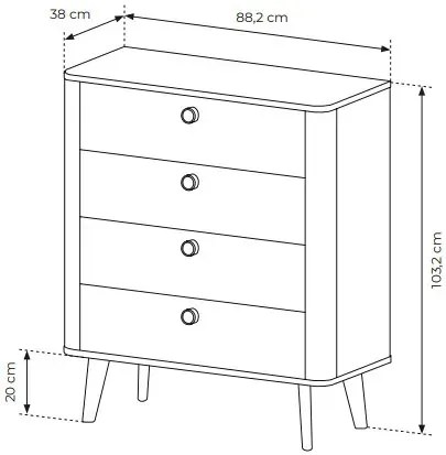 Komoda z 4 szufladami na nóżkach dąb barista R5-H73