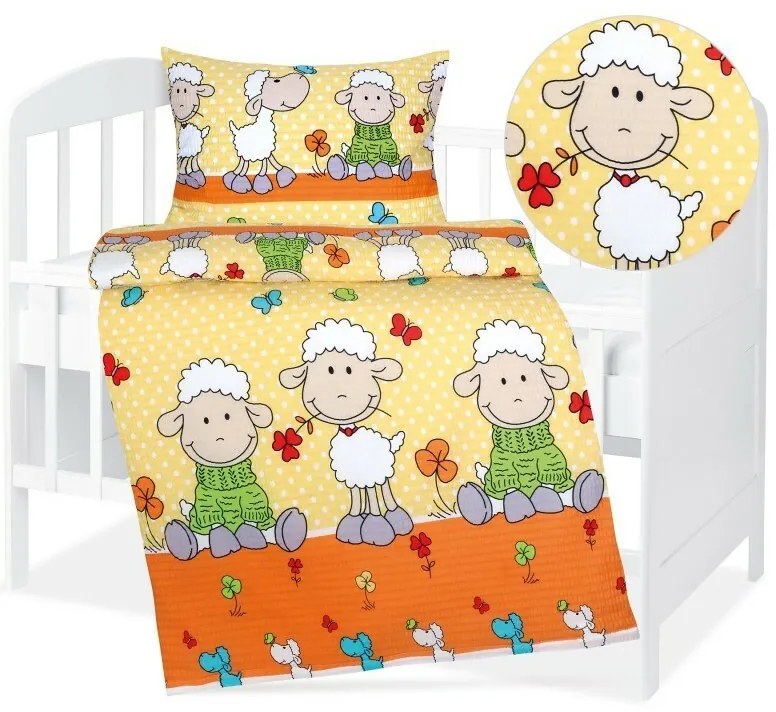 Bellatex Pościel dziecięca z krepy Agata Owcażółta 90 x 135 cm, 45 x 60 cm