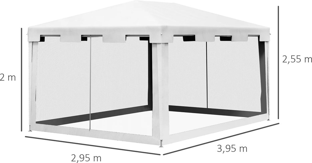 Outsunny Pawilon Namiot ogrodowy 3 x 3 m Pawilon, odporny na warunki atmosferyczne, składany, 395cm x 295cm x 255 cm, Biały