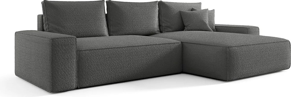 NAROŻNIK MONA z funkcją spania QUELLE 92 Szary Prawy Sofa w kształcie L z pojemnikiem na pościel, sofa rozkładana, sofa do salonu