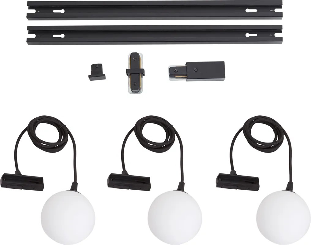 Nowoczesny system szynowy czarny z 3 lampami wiszącymi białymi 1-fazowy - Iconic Perle