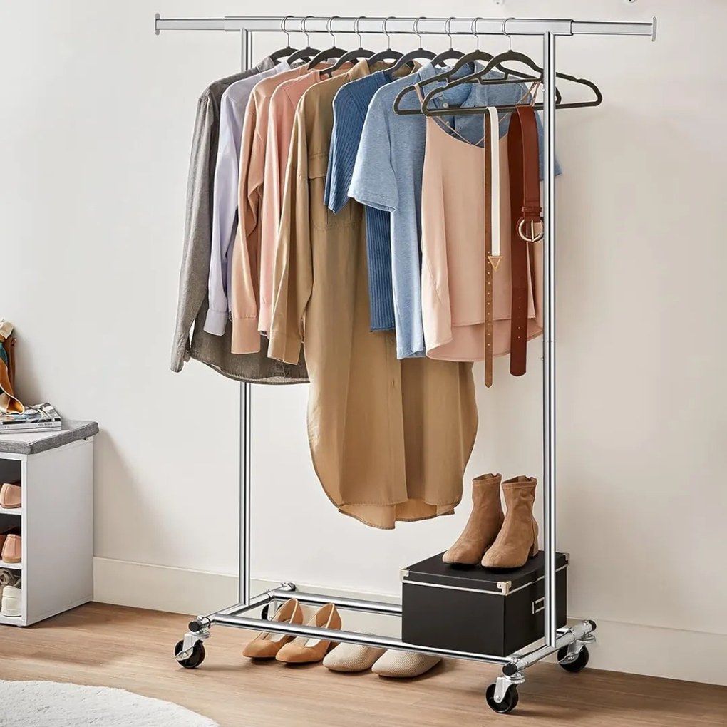 Stojak na ubrania INEZ na kółkach, maks. 90 kg, 83,5x45x160cm, srebrna Jurhan