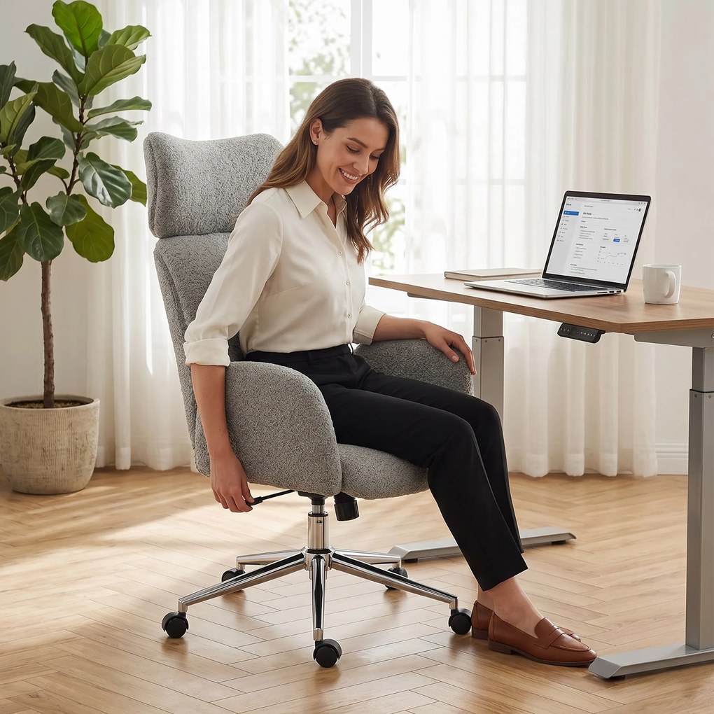HOMCOM Fotel biurowy z regulowanym zagłówkiem, ergonomiczny fotel biurkowy, funkcja bujania, regulacja wysokości, ciemnoszary | Aosom PL