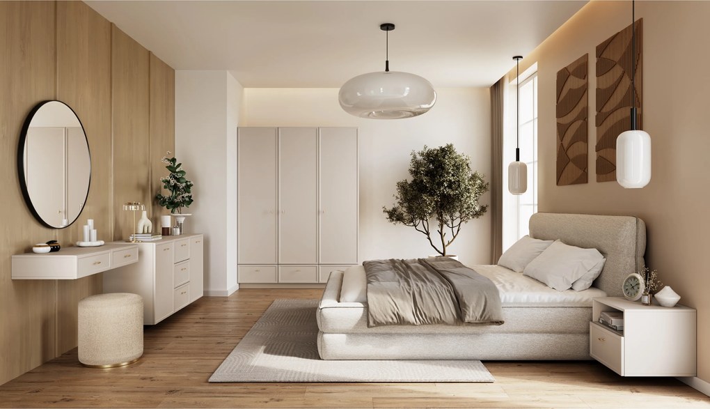 Toaletka wisząca Lorini 100 cm z szufladami - kaszmir / złote uchwyty T-bar