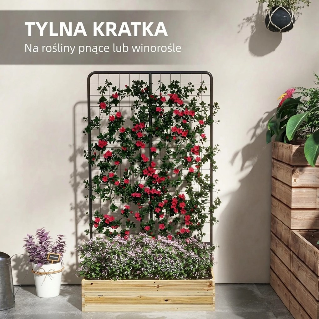 Outsunny Łóżko Ogrodowe Wysokie z Podporą Drewniana Skrzynia na Kwiaty Grządka Ziołowa Donica Naturalne Drewno 80x38x145cm | Aosom PL