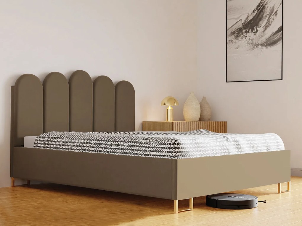 Łóżko tapicerowane MALAGA z wezgłowiem, tkanina MONOLITH, pojemnik, siłownik gazowy, wys. 39 cm, 120×200 cm, cappuccino