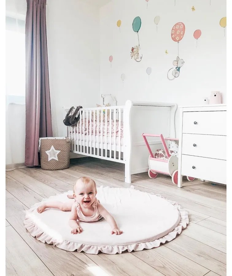 Mata do zabawy 100cm dla dziecka okrągła z falbanką, welurowa, jasnoróżowa - meowbaby®