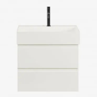 Zestaw Wiszących Mebli Łazienkowych Z Drewna I Forniru Jesionowego Zintegrowany Z Umywalką Ona Biała & Bezlusterkowiec - Sklum