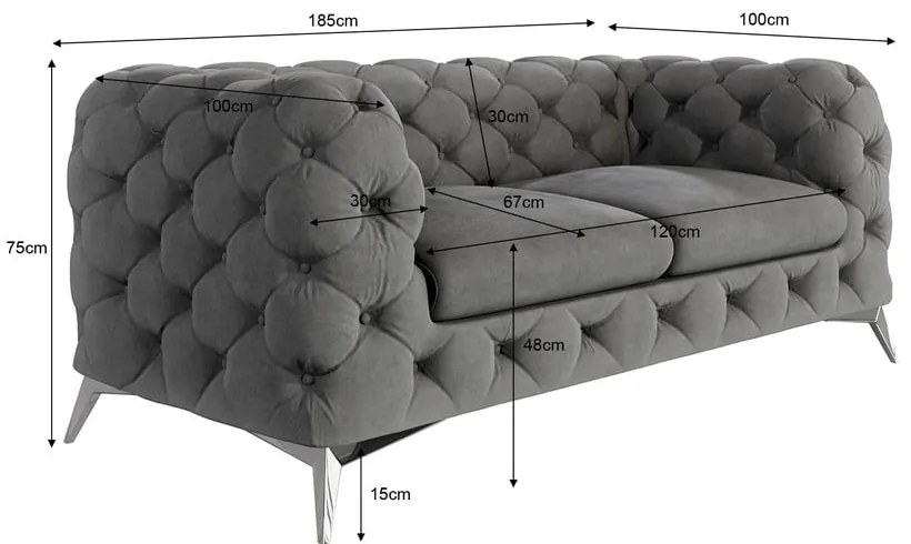 Szara aksamitna sofa 185 cm Chelsea – Ropez
