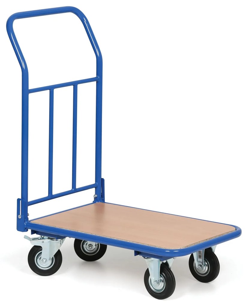 Wózek platformowy ze składanym uchwytem z siatką, platforma 450 x 700 mm, nośność 200 kg, koła 125 mm z czarną gumą