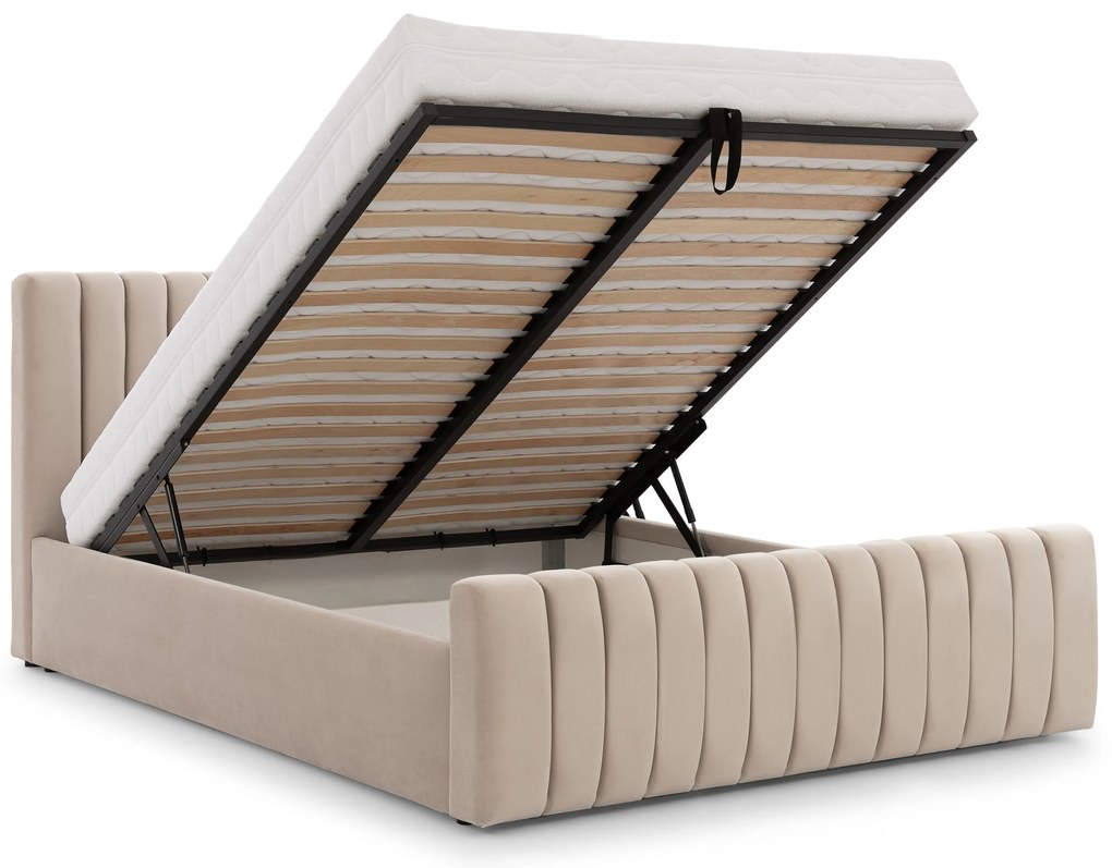 Łóżko sypialniane Nicole 140x200 z pojemnikiem - beżowy welur Velluto 2