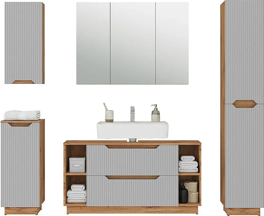 Zestaw mebli łazienkowych dąb/szary w paski 119.2x35x62.5 lotta