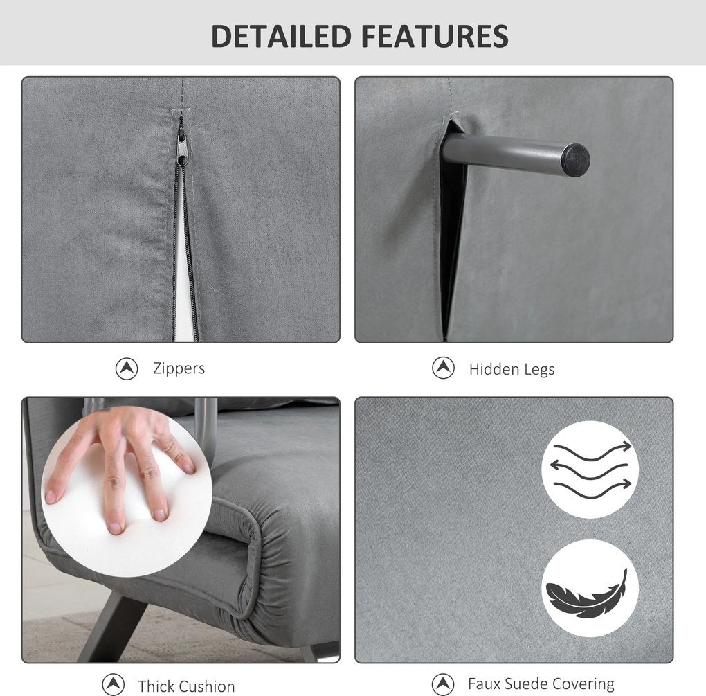 HOMCOM Sofa dwuosobowa rozkładana z funkcją spania jasnoszara aksamitna do salonu i sypialni | Aosom PL