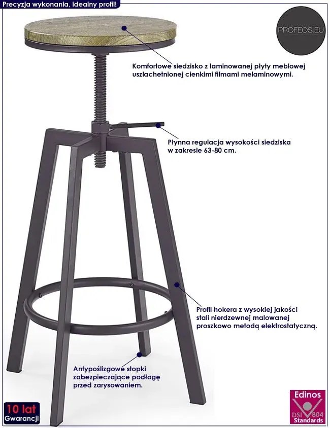 Okrągły industrialny hoker barowy coffee - Brer