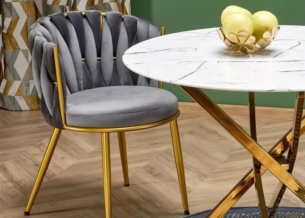 Stół okrągły Kellen o średnicy 100 cm na złotych lub srebnych chromowanych nogach