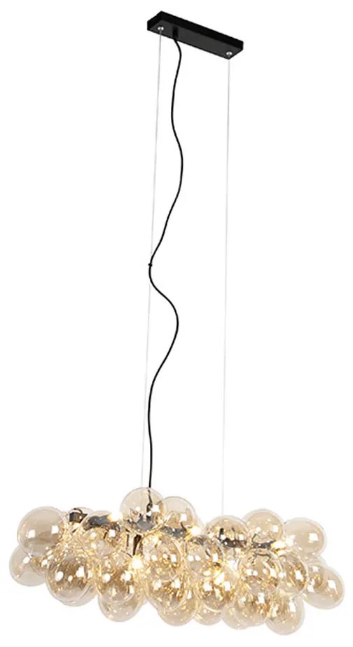 Wisząca lampa design czarna z bursztynowym szkłem 8 źródeł światła - Uvas.Designerski Oswietlenie wewnetrzne