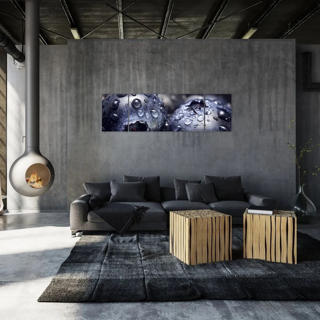 Obraz owoców z kroplami wody (170x50 cm)
