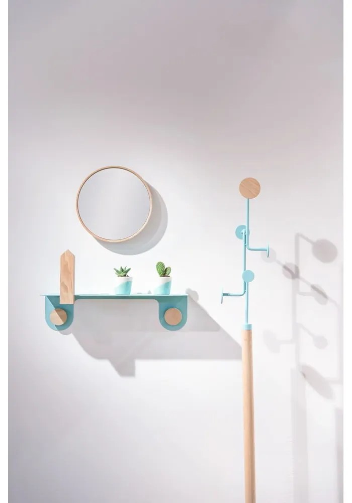 Różowa półka ze stali z detalem z drewna dębowego z 2 haczykami Gazzda Hook, dł. 70 cm